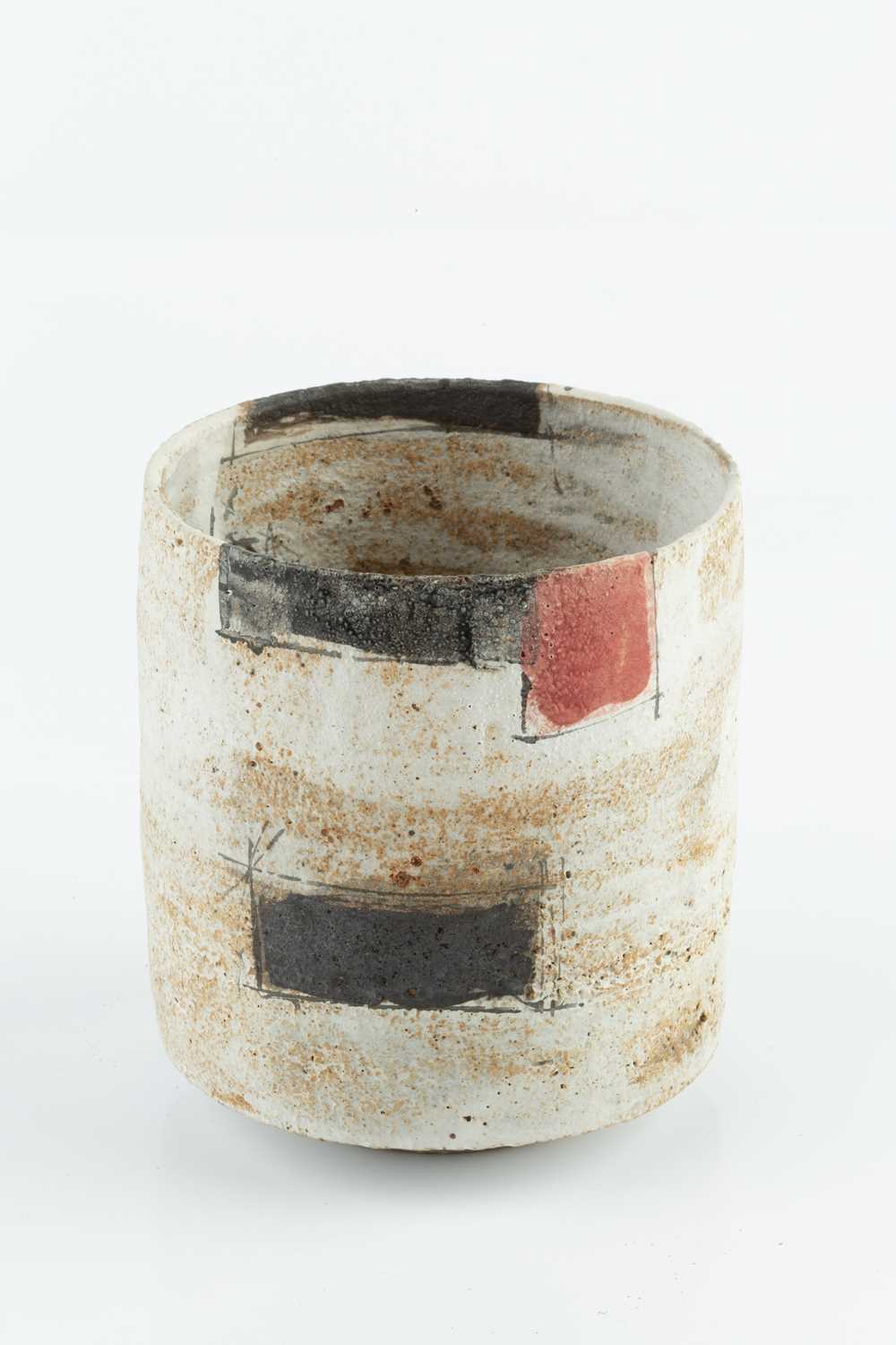 Robin Welch (1936-2019) Tea bowl stoneware, oatmeal glaze beneath squares of coloured slip impressed - Image 2 of 3