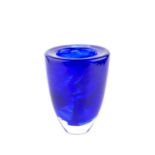 Anna Ehrner (b.1948) for Kosta Boda Atoll vase blue coloured glass acid etched mark and with label