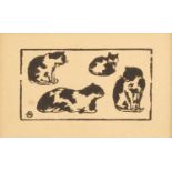 Henri Charles Guérard (1846-1897) Les Chats stamped monogram (lower) woodcut 12 x 18cm.