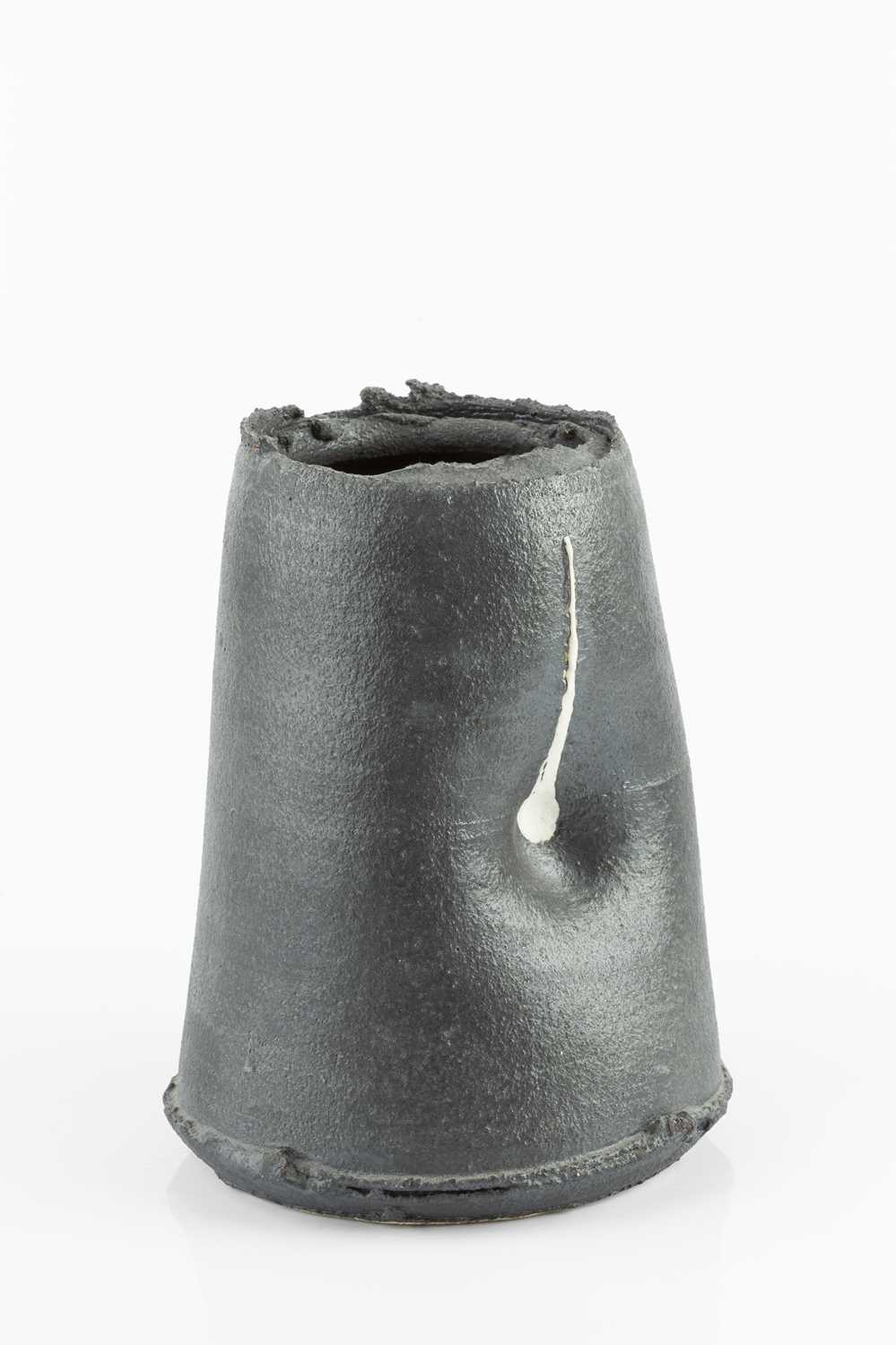 Dan Kelly (b.1953) Vessel stoneware, with indentation to body and white vertical stripe over black