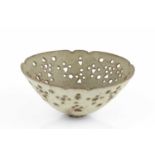 Ian Godfrey (1942-1992) Bowl oatmeal glaze, with pierced circles and triangles 9cm high, 19cm