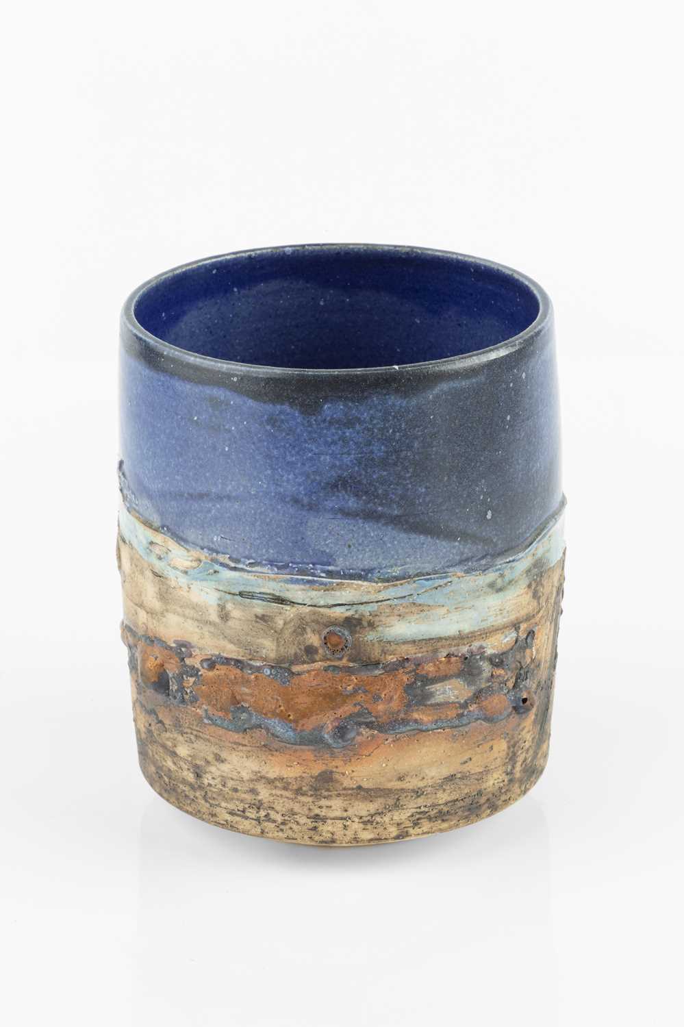 Robin Welch (1936-2019) Vessel stoneware, the blue glazed rim above bronze coloured slip impressed - Image 3 of 4