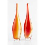 Flavio Poli (1900-1984) for Seguso Ventri D'Art Two Murano bottle vases, circa 1960 red and yellow