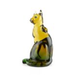 Archimede Seguso (1909-1999) Sculpture of a cat, circa 1950 green and amber glass 34cm high.