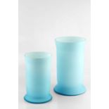 Attributed to Cenedese Two Murano glass tubular vases, circa 1960 with frosted blue finish 31cm
