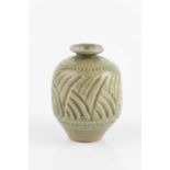 Katharine Pleydell-Bouverie (1895-1985) Vase green ash glaze with incised pattern impressed potter's