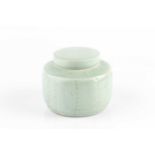 David Leach (1911-2005) at Lowerdown Pottery Pot and cover celadon glaze with vertical combed line