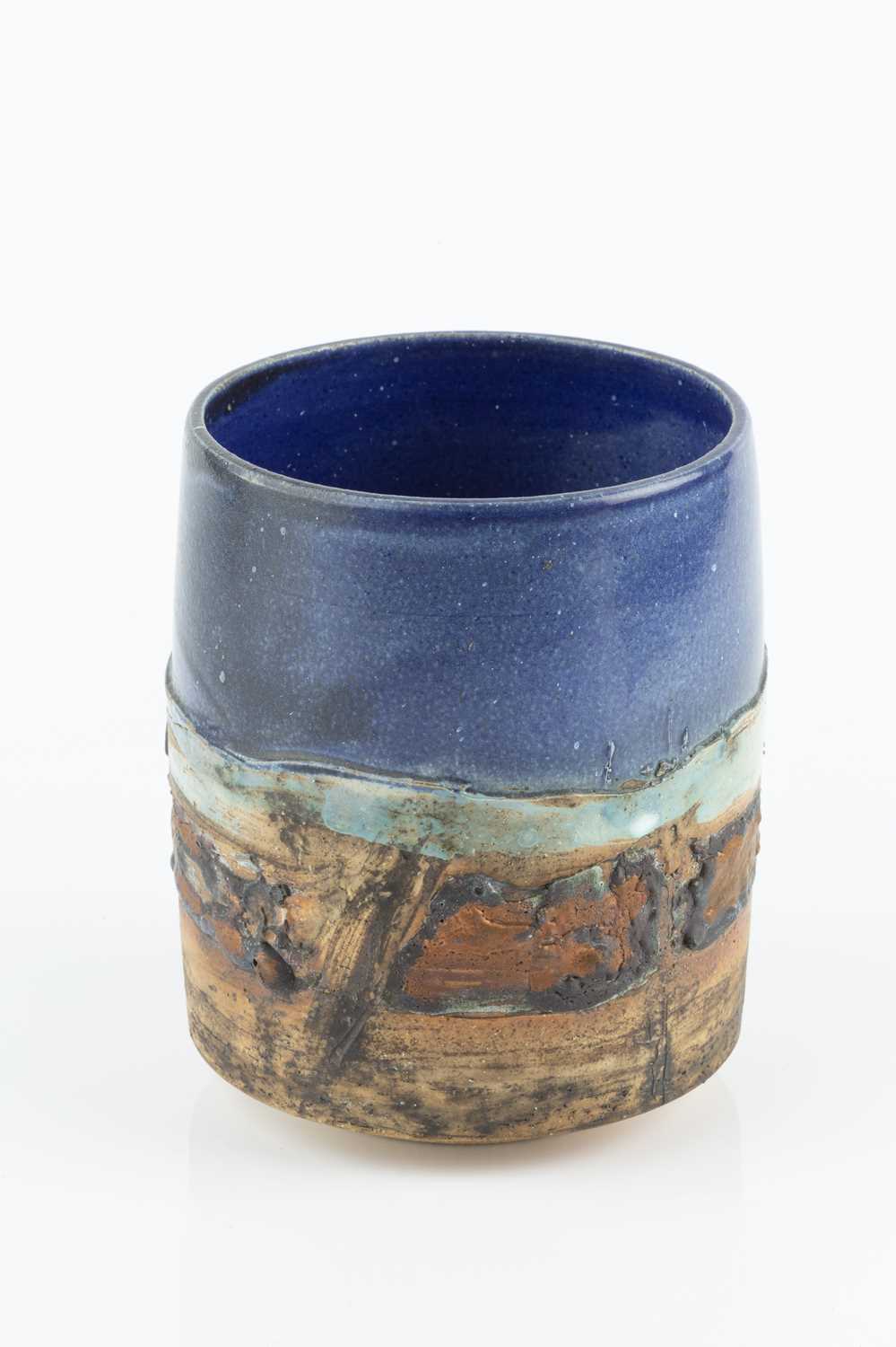 Robin Welch (1936-2019) Vessel stoneware, the blue glazed rim above bronze coloured slip impressed - Image 4 of 4
