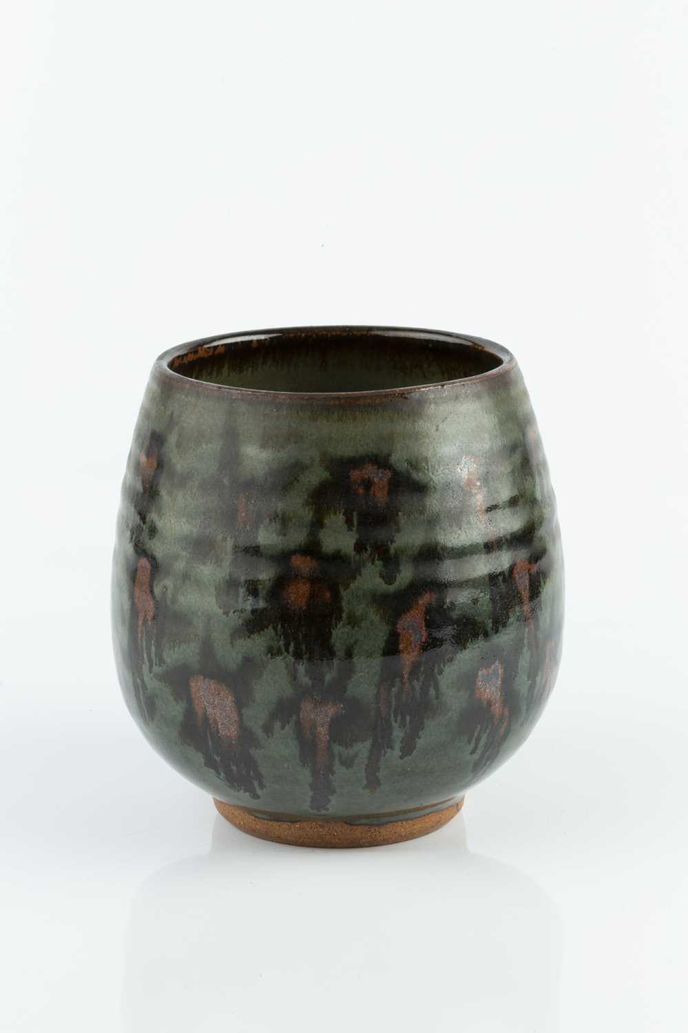 Helen Pincombe (1908-2004) Vase green glaze with iron red drips impressed potter's seal 15cm high. - Image 2 of 3