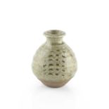 Richard Batterham (1936-2021) Miniature vase green ash glaze with indentations impressed potter's