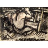 George Bissill (1896-1973) Seated Miner at Work signed (lower right) pen, ink, and grey wash 24 x