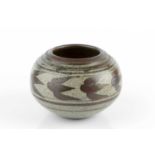 Helen Pincombe (1908-2004) Globular pot decorated with a band of birds over an oatmeal glaze