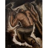 George Bissill (1896-1973) Miner with Hammer signed (lower left) oil on canvas 46 x 35cm, unframed.