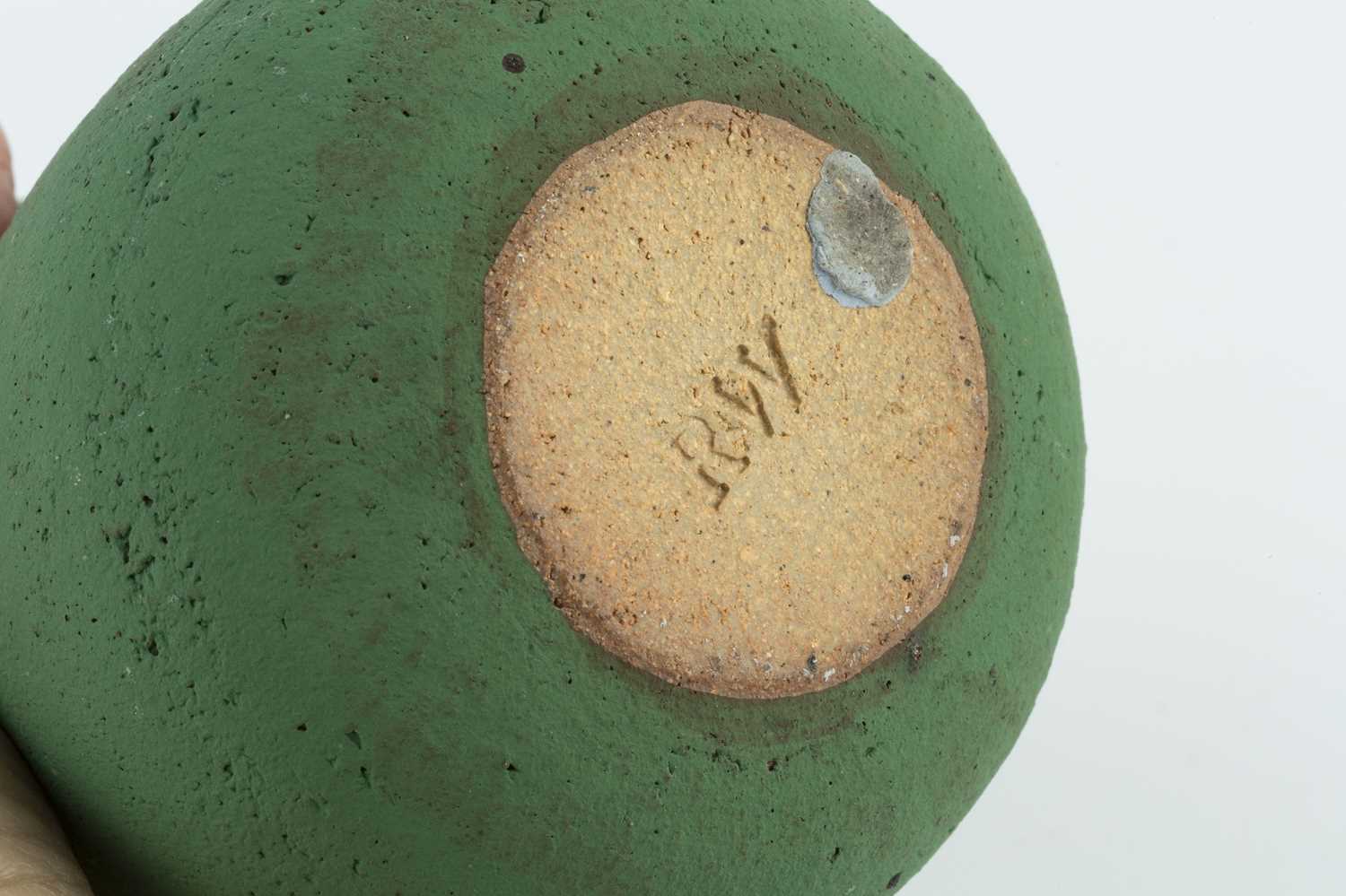 Robin Welch (1936-2019) Vessel stoneware, squeezed form with a green glaze beneath manganese band - Image 3 of 3