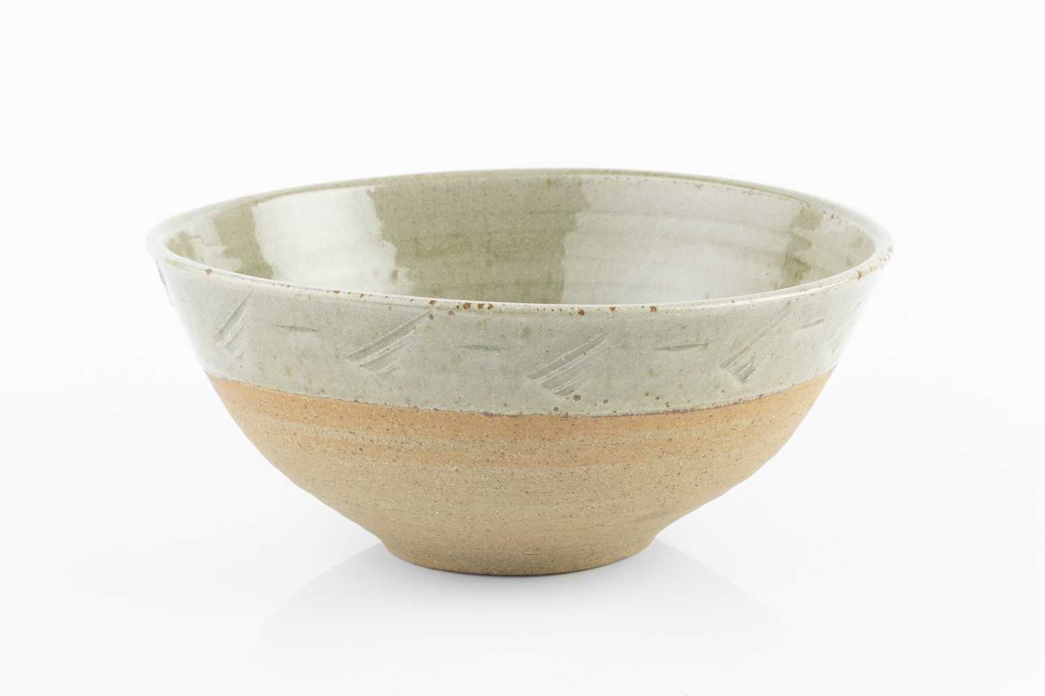 William Plumptre (b.1959) Bowl ash glaze with incised motifs to the rim and well signed 20cm