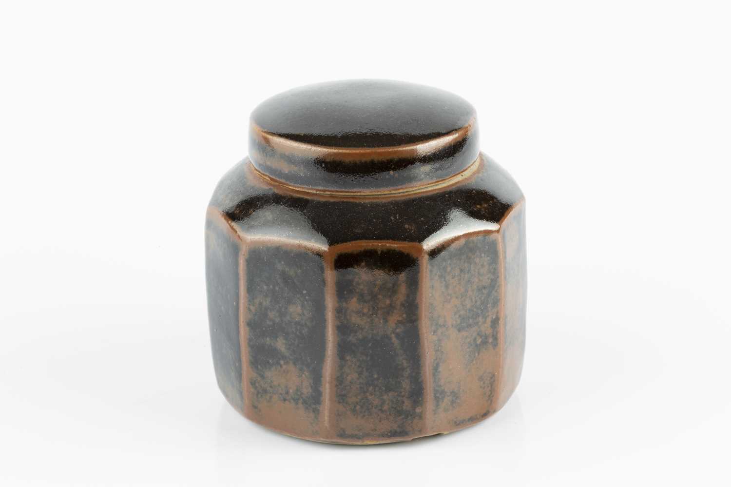 David Leach (1911-2005) Pot and cover tenmoku with cut sides impressed potter's seal 9.5cm high.