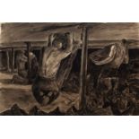 George Bissill (1896-1973) Miners Hauling Boulders signed (lower left) pen, ink, and grey wash 38