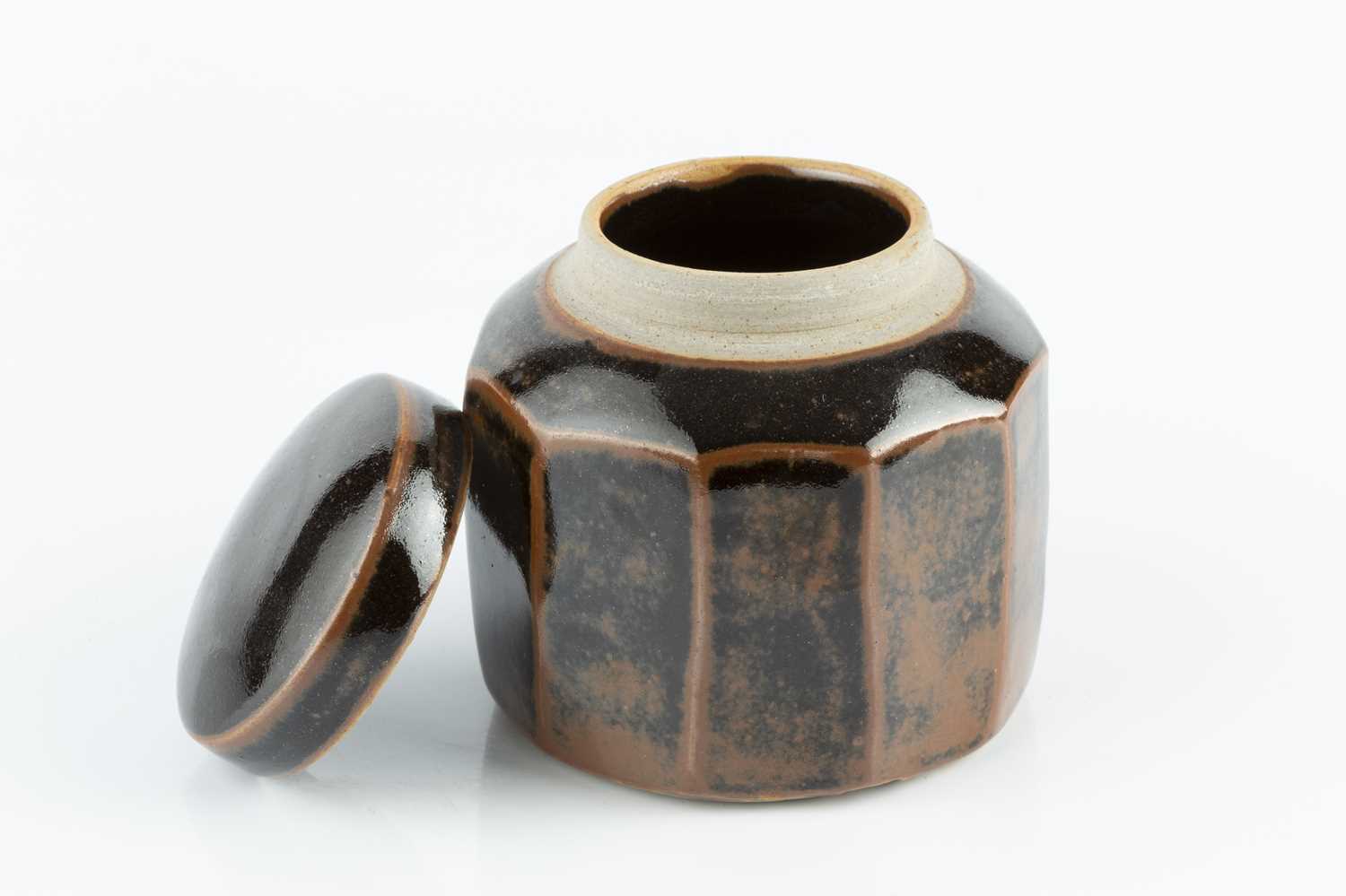 David Leach (1911-2005) Pot and cover tenmoku with cut sides impressed potter's seal 9.5cm high. - Image 2 of 3