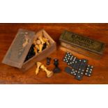 A set of early 20th century Chessmen pieces, in slide top box with original label and a set of