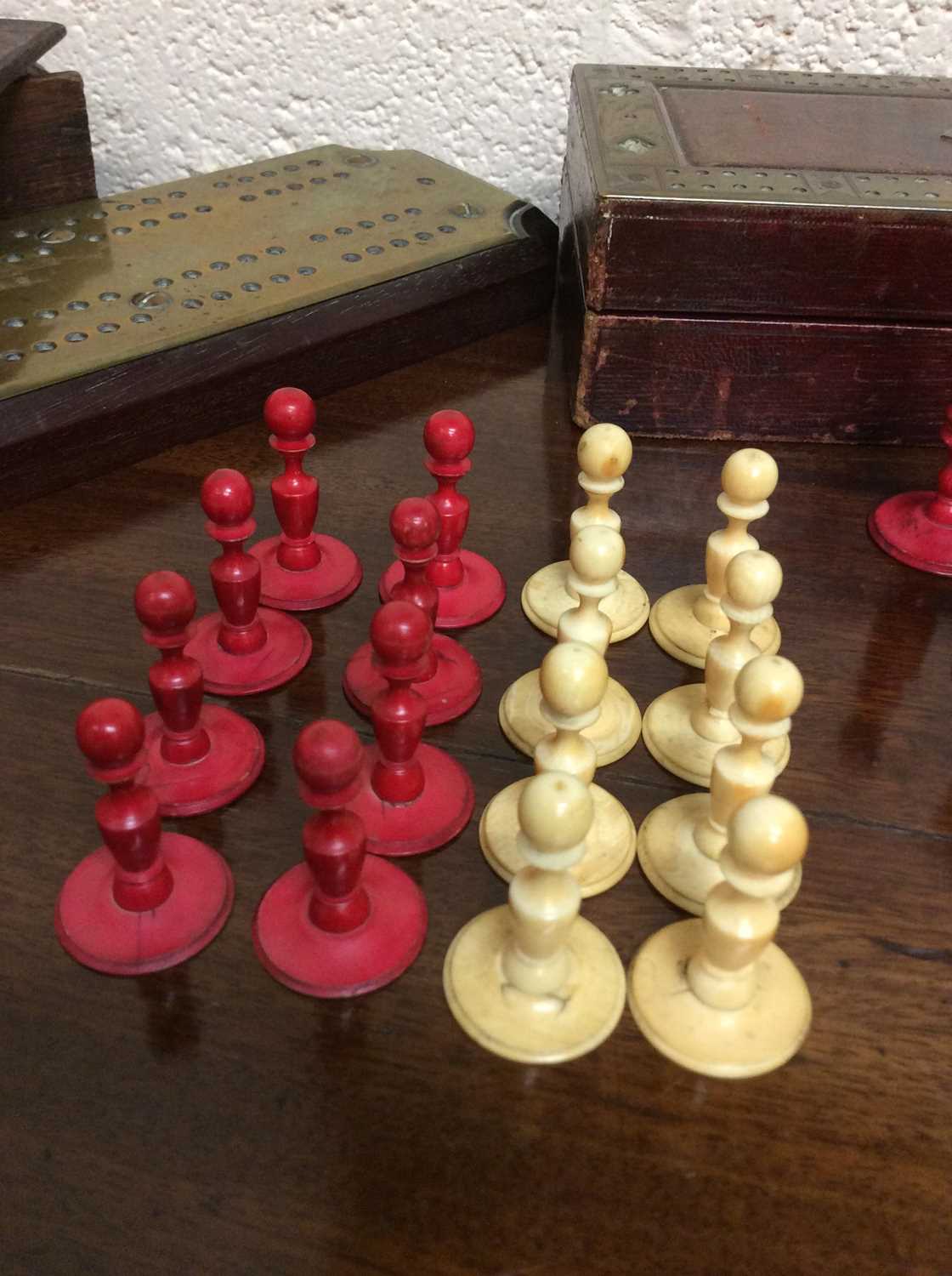 A 19th century turned and stained ivory chess set, a turned ebony and boxwood chess set, a - Image 9 of 17