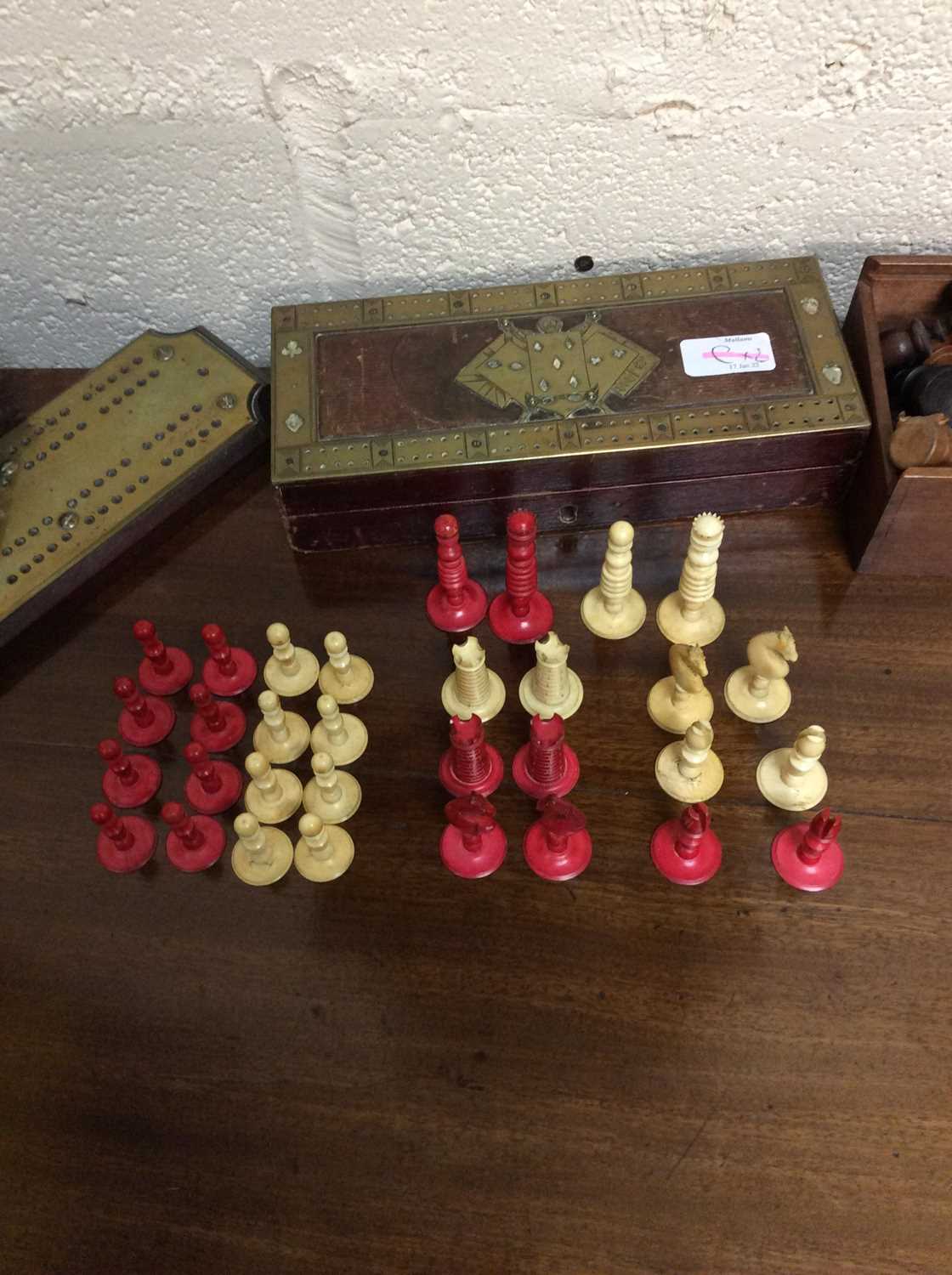A 19th century turned and stained ivory chess set, a turned ebony and boxwood chess set, a - Image 6 of 17