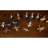 A collection of Britains miniature mounted figures, 5 gilt and two gilt ANZACS.Condition report: