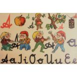 A set of three 20th century German nursery rhyme posters illustrated and notated, with wooden