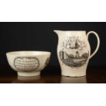 An 1809 Golden Jubilee Liverpool creamware jug printed in black , 18cm wide x 18cm high together
