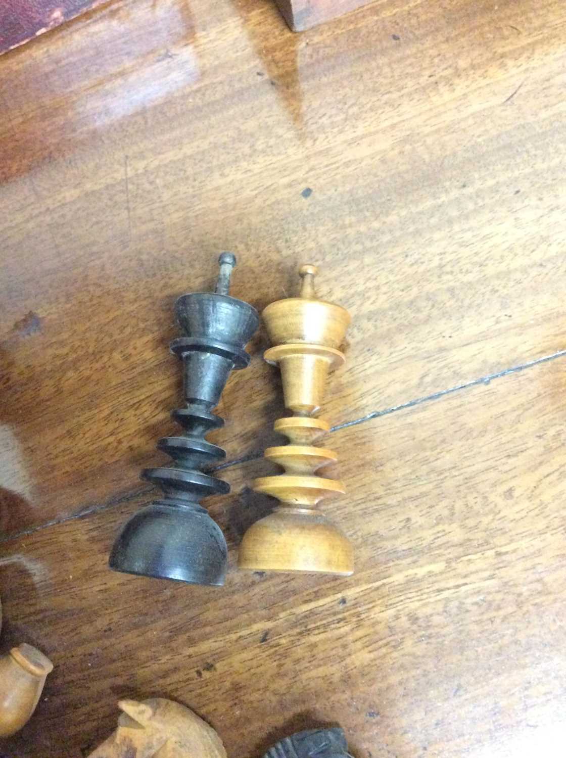 A 19th century turned and stained ivory chess set, a turned ebony and boxwood chess set, a - Image 4 of 17