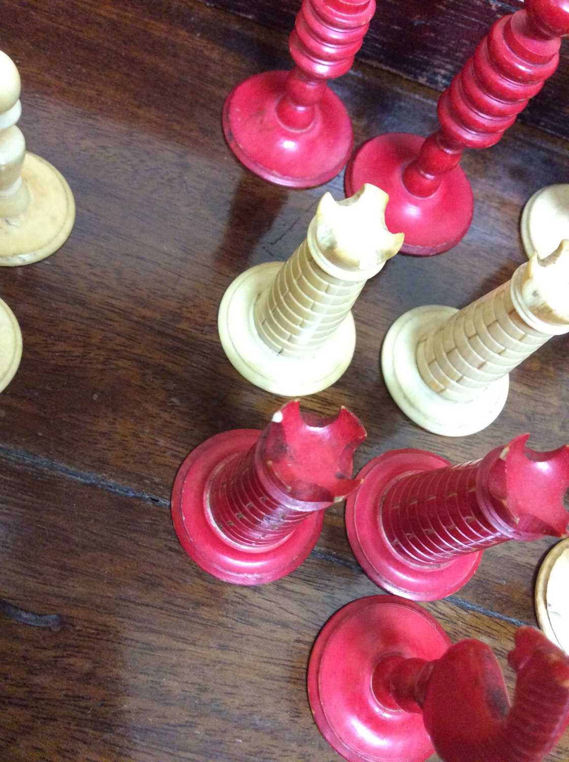 A 19th century turned and stained ivory chess set, a turned ebony and boxwood chess set, a - Image 17 of 17