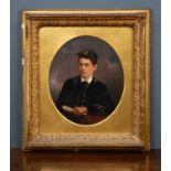 A 19th-century oval portrait of a young Royal Navy officer, 'Worcester' to the cap emblem, unsigned,