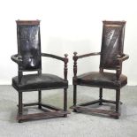 A pair of 19th century continental open armchairs,