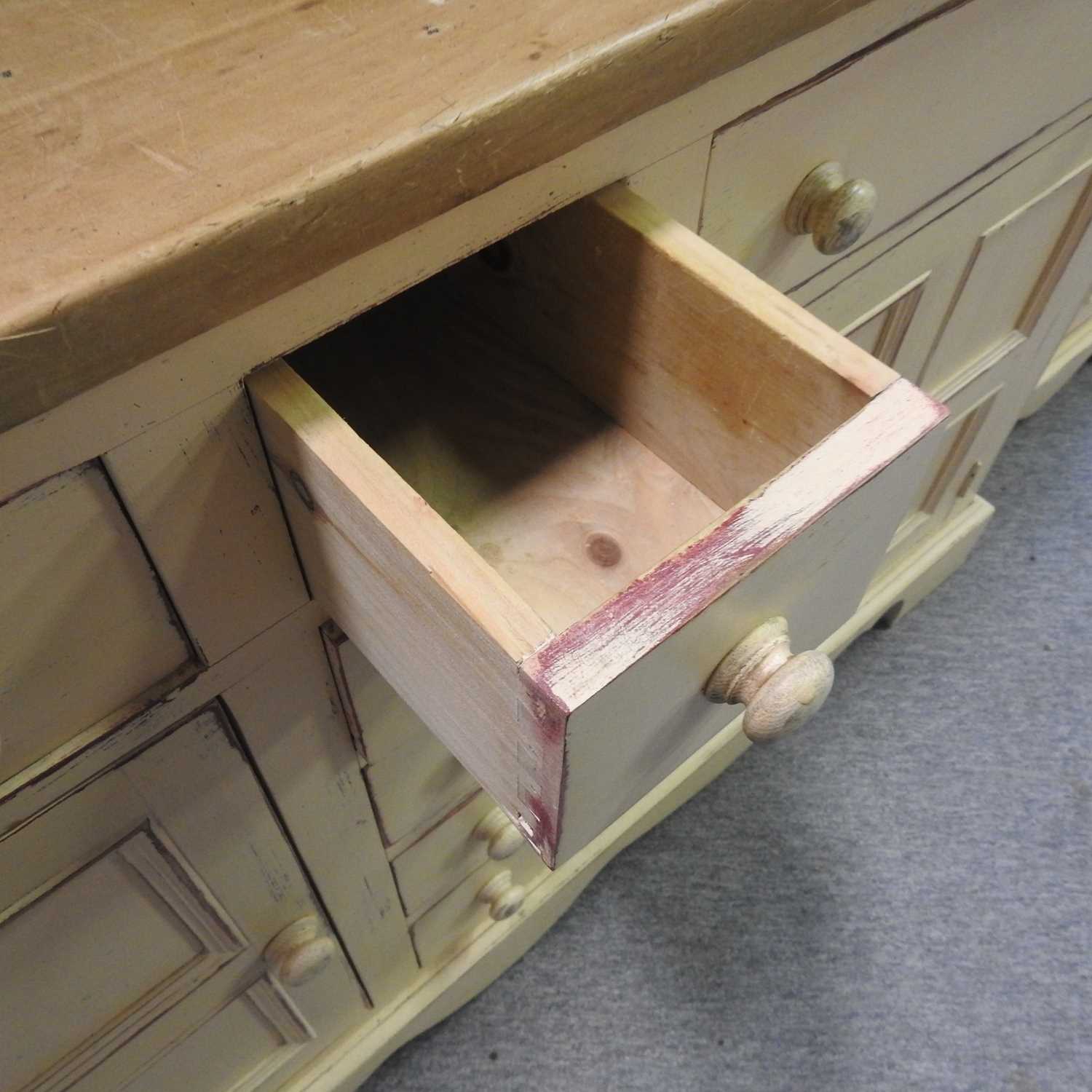 A large 20th century cream painted and pine breakfront dresser, - Image 3 of 6