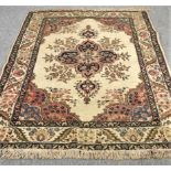 A Persian style woollen rug, with a central medallion,