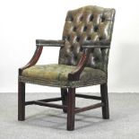 Withdrawn - A George III style green leather button back desk chair,