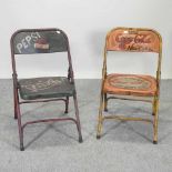 A painted metal folding advertising chair,