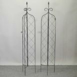 A pair of metal lattice folding garden spires,