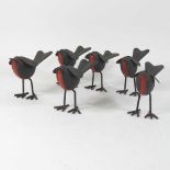 A set of six metal models of robins