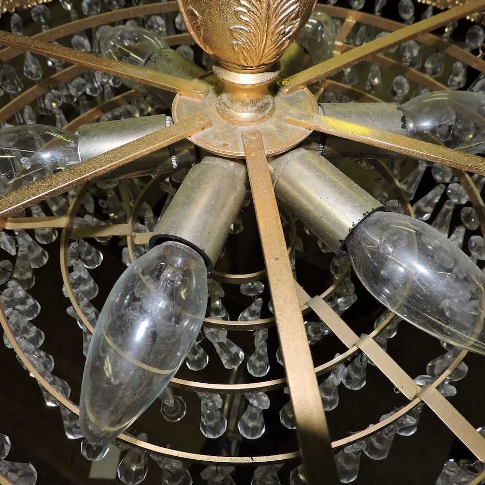 A gold painted metal and cut glass chandelier, - Image 2 of 4