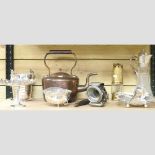 A collection of metal wares, to include a miner's lamp