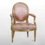 Withdrawn - A French style gilt show frame open armchair,