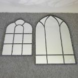 A small leaded glass mirror, together with a small gothic style mirror