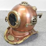 An antique style brass and copper diver's helmet,