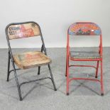 A painted metal folding chair, together with another