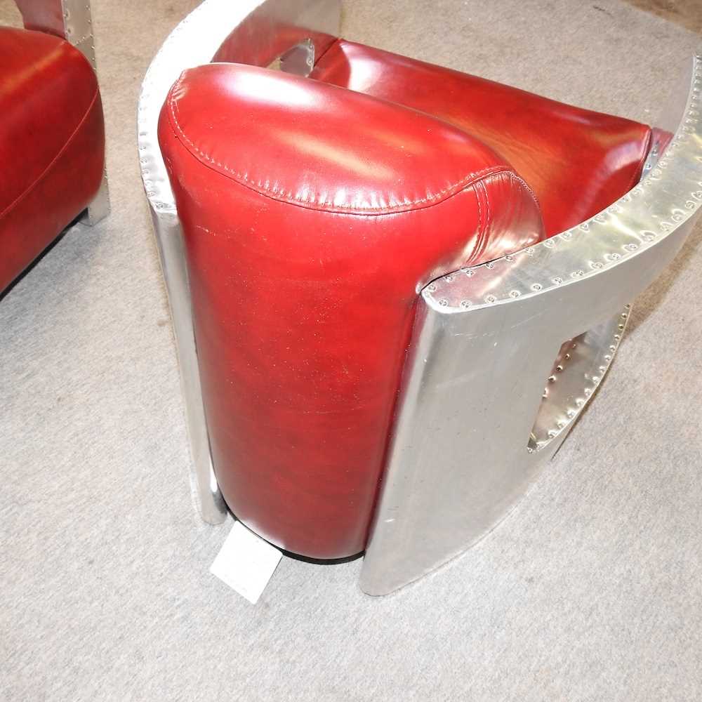 A pair of Art Deco style red upholstered aviator style armchairs, - Image 2 of 6