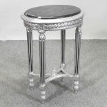 A decorative silver painted marble top occasional table,