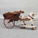 A 20th century children's pull-along model horse and cart