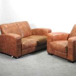 A modern Art Deco style brown leather sofa,