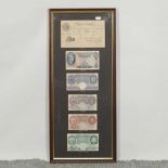 A collection of six pre-decimal banknotes