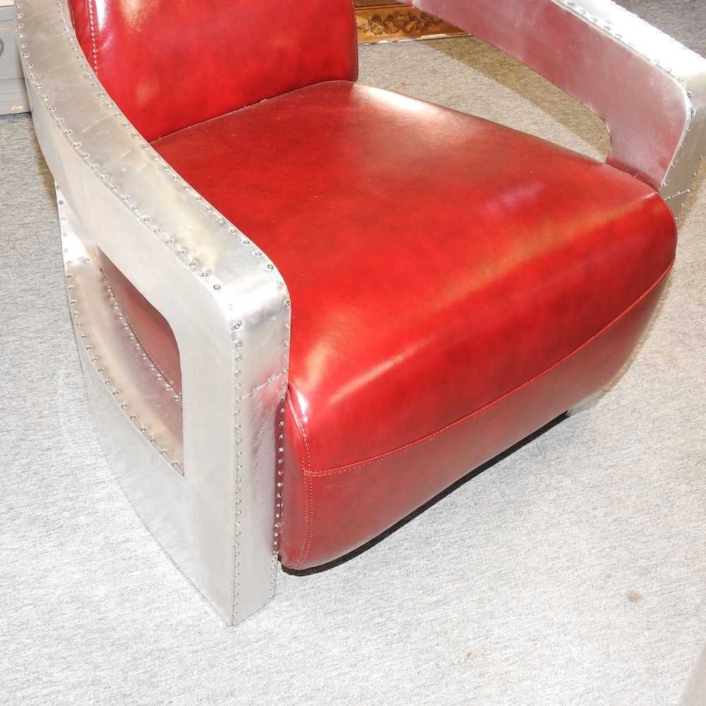 A pair of Art Deco style red upholstered aviator style armchairs, - Image 6 of 6